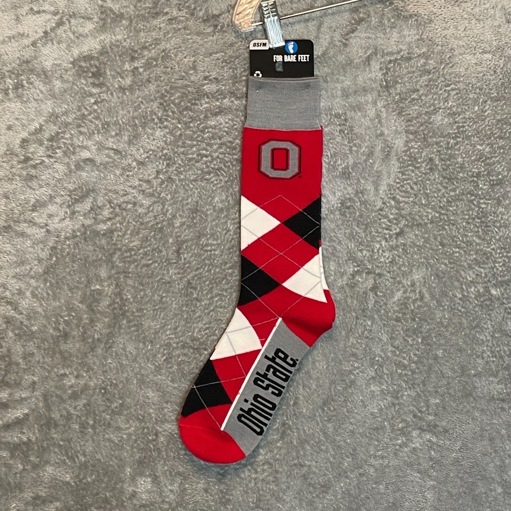 For Bare Feet Mens Ohio State Buckeyes NCAA Argyle Socks OSFM Calf Collegiate